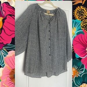 Black and white striped oversized long sleeve blouse